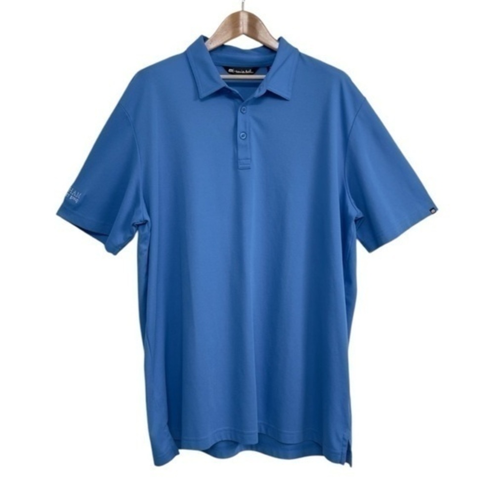 Travis Matthew Blue Golf Shirt Polo With Embroidered Patch On Sleeve Size XXL